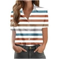 thumbnail image 1 of Scyoekwg Womens Short Sleeve Button Shirts Casual Lapel Striped Shirts Summer Trendy Loose Lightweight Blouses (Brown,XL), 1 of 4