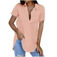 thumbnail image 1 of Scyoekwg Womens Short Sleeve Shirts Button Turndown Neck Shirts Trendy Shirts Solid Color Loose Lightweight Blouses (Pink,XXL), 1 of 6