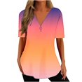 thumbnail image 1 of Scyoekwg Womens Short Sleeve Shirts Ladies Tops Gradient Color Graphic Tee V-Neck Zipper Tunic Shirts Casual Comfy Summer Loose Blouses (Multicolor,XL), 1 of 5