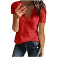 thumbnail image 1 of Scyoekwg Womens Short Sleeve Tops Summer Trendy V Neck Classic Solid Color Casual Dressy Blouses Loose Comfy Tees Shirts (Red,L), 1 of 5