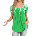 thumbnail image 1 of Scyoekwg Womens Short Sleeve Tunic Hide Belly Tops Loose Classic Fashion Print Summer Tops Trendy Square Neck Pleated T Shirts Causal Comfy Tops (#A=Green,XXL), 1 of 3