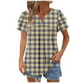thumbnail image 1 of Scyoekwg Womens Short Sleeve Tunic Tops V-Neck Ruffle Sleeve Pleated Tunic Shirt Short Sleeve T Shirts Casual Loose Shirts Summer Trendy Comfy Plaid Print Tshirt Blouses (Khaki,XL), 1 of 7