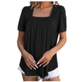 thumbnail image 1 of Scyoekwg Womens Square Collar Elegant Pleated Tunic Shirts Summer Short Sleeve T Shirts Casual Loose Blouses Ladies Tops Trendy Solid Color Tshirt (Black,XL), 1 of 3