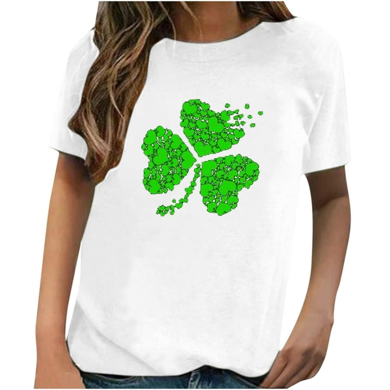 Scyoekwg Womens St. Patrick's Day Shirt V-Neck Tops Short Sleeve Tee Shirt  Holiday Tops Graphic T Shirt St. Patrick's Day Print Shirt Trendy Loose Fit