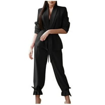 Scyoekwg Womens Suits Blazer and Pants Business Office Work 2 Piece Sets Long Sleeve Coat Suit Pants Matching Outfits Casual Two Piece Set Fashion Lounge Set (Black,XL)