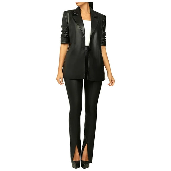 Scyoekwg Womens Suits Blazer and Pants Business Office Work 2 Piece Sets Long Sleeve Coat Suit Pants Matching Outfits Fashion Two Piece Set Casual Outfits Sets (Black,XXL)