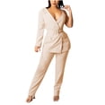 thumbnail image 1 of Scyoekwg Womens Suits Blazer and Pants Buckle Single Suit Long Sleeve Tops Suit Pants 2 Fashion Matching Outfits Casual Outfits Sets (Beige,S), 1 of 7