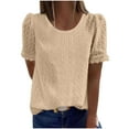 thumbnail image 1 of Scyoekwg Womens Summer Dressy Casual Blouses Round Neck Short Sleeve Shirts Business Work Loose Fit Outfit (Beige,L), 1 of 8