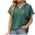thumbnail image 1 of Scyoekwg Womens Summer Short Sleeve Tops Button Hooded Tops Lightweight Comfy Loose Solid Color Trendy Blouses (Green,L), 1 of 8