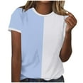 thumbnail image 1 of Scyoekwg Womens Summer Short Sleeve Tops Round Neck Basic Tops Shirts Trendy Color Block Patchwork Loose Lightweight Blouses (Light Blue,XL), 1 of 4