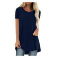 thumbnail image 1 of Scyoekwg Womens Summer Tops 2025 Casual Dressy Short Sleeve Trendy Casual Blouses Classic Solid Color Summer Loose Fit Blouses Comfy Soft Tunic Tops Round Neck Navy L, 1 of 6
