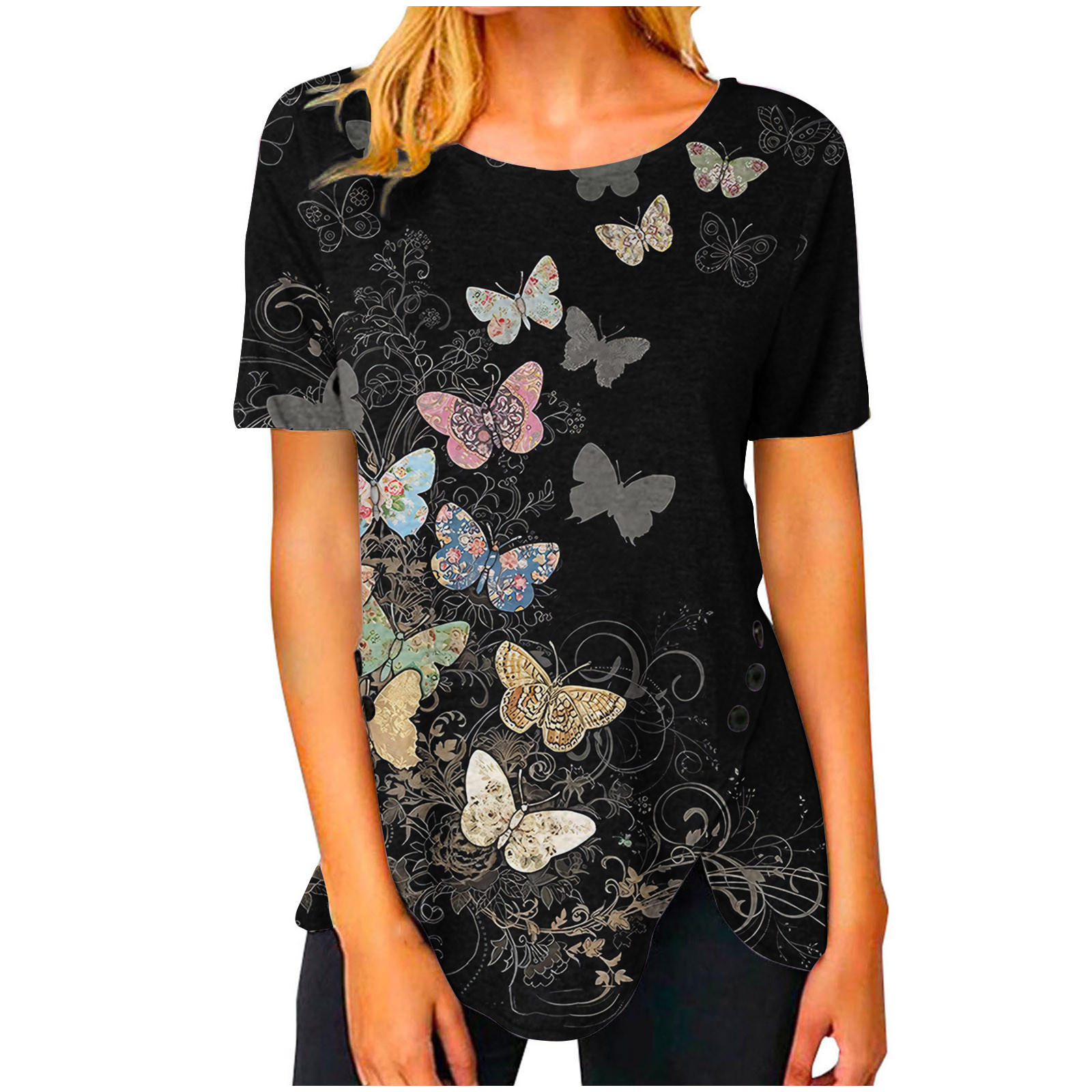 Scyoekwg Womens Summer Tops Short Sleeve T Shirts Butterfly Print