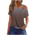 thumbnail image 1 of Scyoekwg Womens Summer Tops Slant Shoulder Camisole Tops Lightweight Loose Trendy Shirts Stripe Print Blouses (Brown,L), 1 of 5