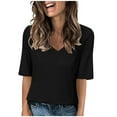 thumbnail image 1 of Scyoekwg Womens Summer Tops Solid Color Casual Loose Ladies Tops V-Neck Regular T-shirt Short Sleeve Tops Comfy Blouses (Black,L), 1 of 6