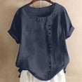 thumbnail image 1 of Scyoekwg Womens Summer Tops Trendy Plus Size Round Neck Button Shirts Casual Comfy Lightweight Solid Color Short Sleeve T Shirts Loose Blouses (Blue,XXXXXL), 1 of 6