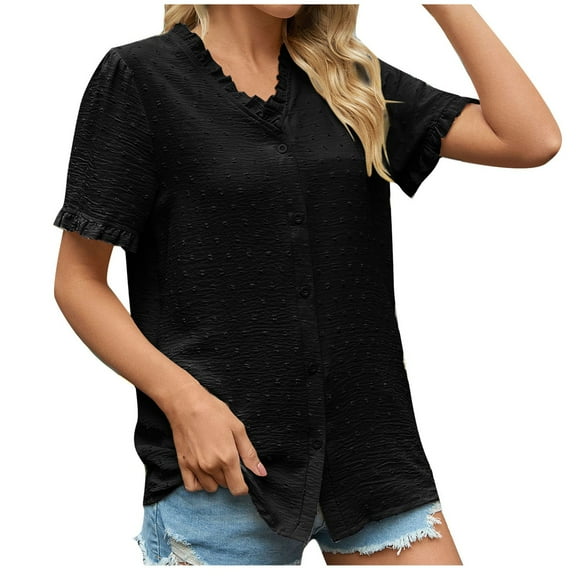 Scyoekwg Womens Summer Fashion Women's Shirts Casual Womens Summer Fashion Short Sleeve Tops Loose Comfy Clothes Shirt Ladies Blouses Dressy Casual