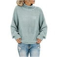 thumbnail image 1 of Scyoekwg Womens Sweaters Fall Winter Warm Long Sleeve Sweaters Tops Casual High Neck Solid Color Loose Fit Blouses Pullover Sweater Tops Mint Green M(6), 1 of 6