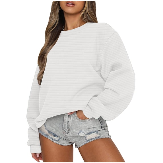 Scyoekwg Womens Sweatshirt Crewneck Ladies Sweatshirt Pullover Solid Color Loose Fall Sweatshirt Casual Long Sleeve Sweatshirts for Teen Girls(White,XL)