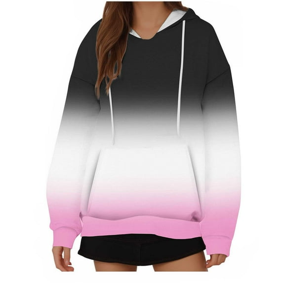 Scyoekwg Womens Sweatshirt Drawstring Hoodie with Pocket Pullover Casual Gradient Color Fall Sweatshirt Loose Long Sleeve Pullover(Pink,M)