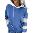 thumbnail image 1 of Scyoekwg Womens Sweatshirt Hoodies Color Block Graphic Sweatshirt Hooded Drawstring Sweatshirt Pocket Fall Winter Clothes Long Sleeve Trendy Dressy Casual Loose Pullover Tops (Blue,S), 1 of 5