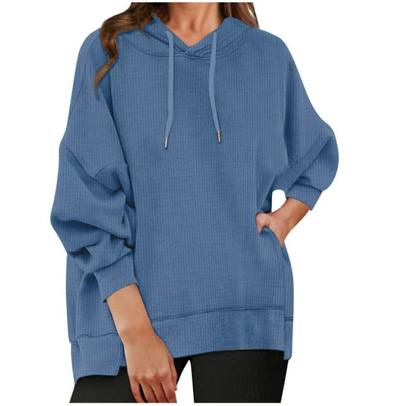Scyoekwg Womens Sweatshirt Hoodies Loose Trendy Dressy Casual Hooded Drawstring Sweatshirt Pocket Solid Color Fall Winter Clothes Long Sleeve Pullover Tops (Blue,XXL)