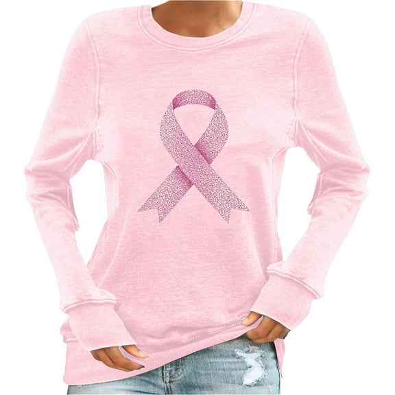 Scyoekwg Womens Sweatshirts Breast Cancer Awareness Sweatshirts Casual Long Sleeve Pink Ribbon Graphic Sweatshirt Crewneck Fall Loose Pullover (Pink,XL)