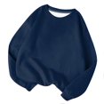 thumbnail image 1 of Scyoekwg Womens Sweatshirts Crewneck Sweatshirts Loose Long Sleeve Solid Color Dressy Casual Blouse Tops for Women Trendy Pullover (Navy,L), 1 of 4