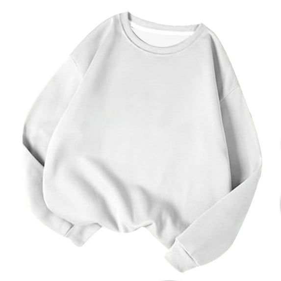 Scyoekwg Womens Sweatshirts Crewneck Sweatshirts Loose Long Sleeve Solid Color Dressy Casual Blouse Tops for Women Trendy Pullover (White,S)