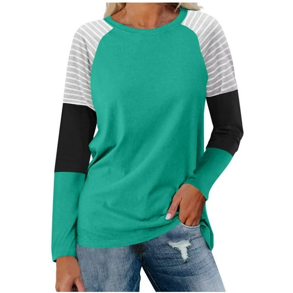 Scyoekwg Womens Sweatshirts No Hood Loose Dressy Casual Round Neck Raglan Sleeves Tunic Tops Long Sleeve Fall Trendy Color Block Patchwork Graphic Tops Y2k Clothes Pullover Tops(Green,M)