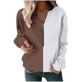 thumbnail image 1 of Scyoekwg Womens Sweatshirts Long Sleeve Dressy Casual Fall Loose V-Neck Half Zipper Shirts Color Block Patchwork Graphic Tops Trendy Y2k Clothes Pullover Tops(Brown,L), 1 of 5