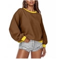 thumbnail image 1 of Scyoekwg Womens Sweatshirts Solid Color Crewneck Fall Sweatshirts Long Sleeve Pullover Casual Loose Sweatshirt (Brown,XL), 1 of 5