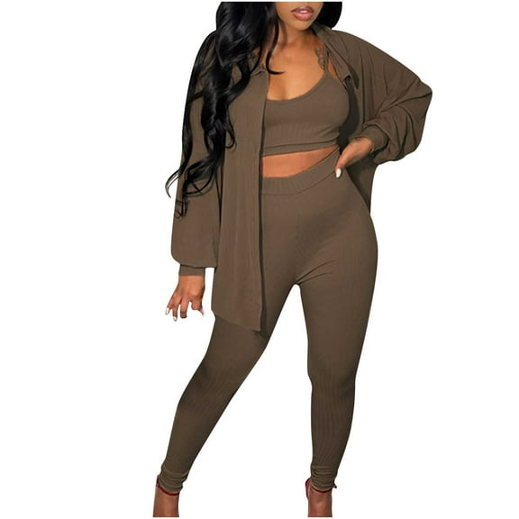 Scyoekwg Womens Sweatsuits 2 Piece Set Fall Outfits Long Sleeve Coat Jogger Sweatpant Fashion Matching Outfits Casual Tracksuit (Khaki,S)