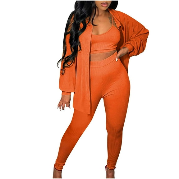 Scyoekwg Womens Sweatsuits 2 Piece Set Fall Outfits Long Sleeve Coat Jogger Sweatpant Fashion Matching Outfits Casual Tracksuit (Orange,M)