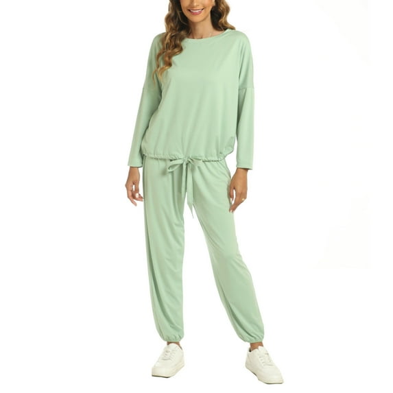 Scyoekwg Womens Sweatsuits 2 Piece Set Fall Outfits Long Sleeve Sweatshirt Jogger Sweatpant Casual Matching Outfits Fashion Tracksuit (Green,XL)