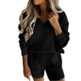 thumbnail image 1 of Scyoekwg Womens Sweatsuits 2 Piece Set Fall Outfits V-Neck Long Sleeve Sweatshirt Shorts Fashion Casual Matching Outfits Two Piece Set Lounge Set (Black,M), 1 of 7