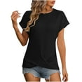 thumbnail image 1 of Scyoekwg Womens T Shirts Trendy Round Neck Front Twist Basic Tops Short Sleeve T Shirts Solid Color Summer Casual Loose Lightweight Comfy Blouses (Black,XL), 1 of 3