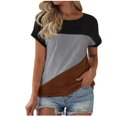 thumbnail image 1 of Scyoekwg Womens T Shirts Trendy Round Neck Regular Tshirt Short Sleeve T Shirts Comfy Lightweight Color Block Patchwork Graphic Tee Summer Casual Loose Blouses (Brown,XL), 1 of 2