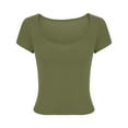 thumbnail image 1 of Scyoekwg Womens T Shirts Trendy Round Neck Slim Short Tops Short Sleeve T Shirts Casual Loose Lightweight Summer Solid Color Soft Comfy Blouses (Army Green,XL), 1 of 4