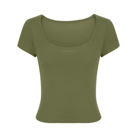 Scyoekwg Womens T Shirts Trendy Round Neck Slim Short Tops Short Sleeve T Shirts Casual Loose Lightweight Summer Solid Color Soft Comfy Blouses (Army Green,XL)