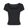 thumbnail image 1 of Scyoekwg Womens T Shirts Trendy Round Neck Slim Short Tops Short Sleeve T Shirts Casual Loose Lightweight Summer Solid Color Soft Comfy Blouses (Black,XL), 1 of 4