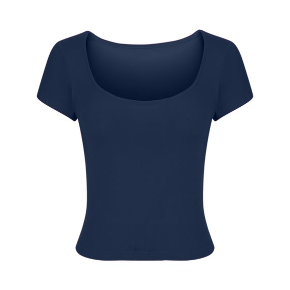 Scyoekwg Womens T Shirts Trendy Round Neck Slim Short Tops Short Sleeve T Shirts Casual Loose Lightweight Summer Solid Color Soft Comfy Blouses (Navy,XL)