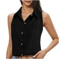 thumbnail image 1 of Scyoekwg Womens Tank Tops Casual Sleeveless Business Work Shirts Loose Button Turndown Collar Solid Color Tank Top Blouses (Black,L), 1 of 7