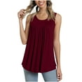 thumbnail image 1 of Scyoekwg Womens Tank Tops Classic Solid Color Round Neck Pleated Shirts Sleeveless Tops Summer Loose Fit Casual Trendy Tunic Tank Shirts Wine XXXL(14), 1 of 6
