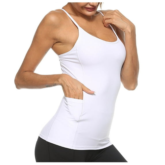 Scyoekwg Womens Tank Tops Crewneck Sport Fitness Tank Athletic Yoga T-Shirt Quick Dry Tank Tops With Pocket Sleeveless Casual Solid Color Camisole Summer Tees Shirts (White,XL)