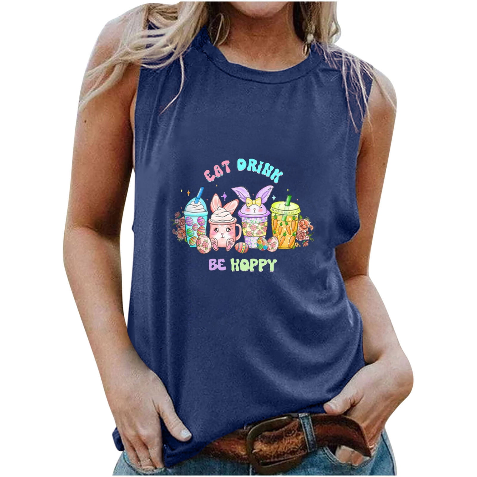 Scyoekwg Womens Tank Tops Sleevelss Clearance Summer Round Neck Loose