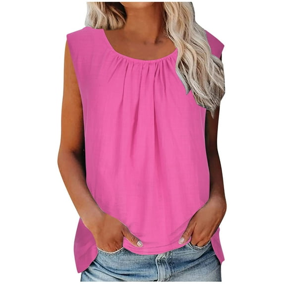 Scyoekwg Womens Tank Tops Solid Color Suspenders Casual Dressy Blouse Summer Sling Crew Neck Sleeveless Tank Tops Loose Shirts (Hot Pink,XXL)