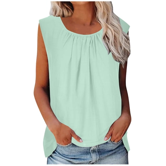 Scyoekwg Womens Tank Tops Solid Color Suspenders Casual Dressy Blouse Summer Sling Crew Neck Sleeveless Tank Tops Loose Shirts (Mint Green,XXXL)
