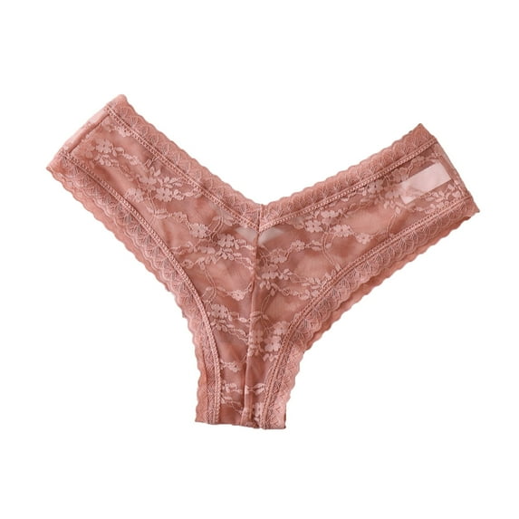 Scyoekwg Womens Thongs Thong Bikini Underwear Lace Solid Color Ladies Panties Fashion Hipster Panties High Waisted Breathable Briefs(Pink,L)