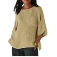 thumbnail image 1 of Scyoekwg Womens Tops 3/4 Sleeve Cewneck Three Quarter Length Sleeve Blouse Loose Lightweight Vintage Solid Color Fall Clothes Casual Blouses, 1 of 5