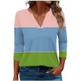 thumbnail image 1 of Scyoekwg Womens Tops 3/4 Sleeve V-Neck Three-quarter Sleeve Tshirt Color Block Graphic Tops Dressy Casual Blouses Fall Clothes Fashion Vintage Loose Blouses(Blue,XXXXXL), 1 of 5
